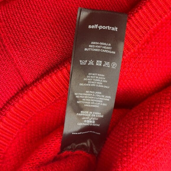 🆕 SELF-PORTRAIT 🧿 NWOT Red Knit Heart Buttoned Cardigan + Midi Skirt Set Sz M - Picture 12 of 15